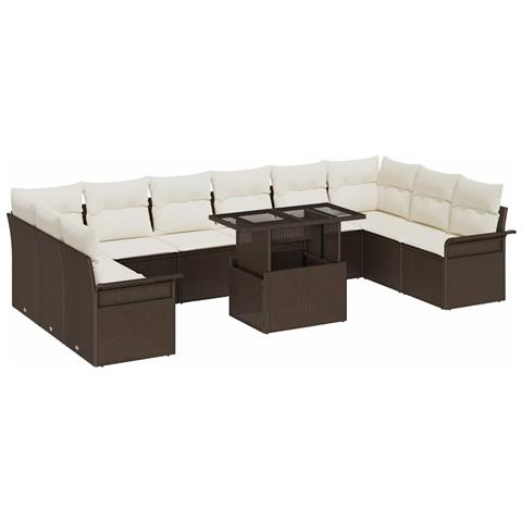 Set di divani da giardino 11 pezzi con cuscini in rattan marrone, Divano da giardino a 2 posti con storage e cuscini in rattan marrone - Foto 1