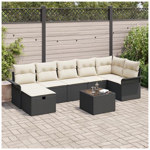 Set divano da giardino 8 pezzi con cuscini in polyrattan nero,  Divano da giardino a 2 posti con spazio di stoccaggio e cuscini in polyrattan nero - Foto 2
