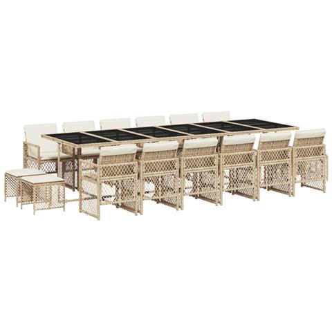 Set da Pranzo da Giardino 17 pz con Cuscini Beige in Polyrattan - Foto 1