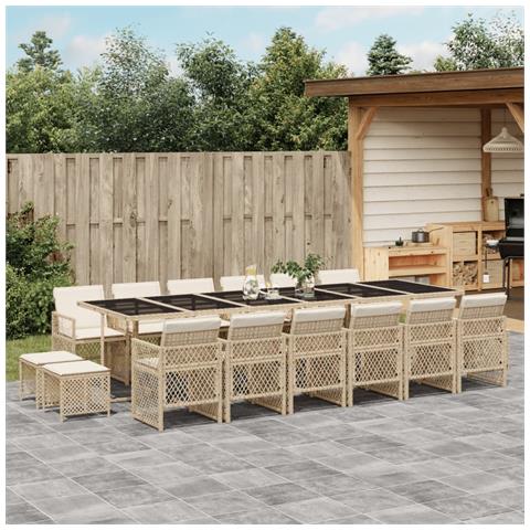 Set da Pranzo da Giardino 17 pz con Cuscini Beige in Polyrattan - Foto 2
