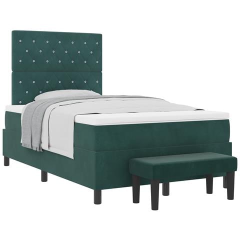 Letto con Box Spring con Materasso e Panca Verde Scuro 120x190 cm Velluto - Foto 1