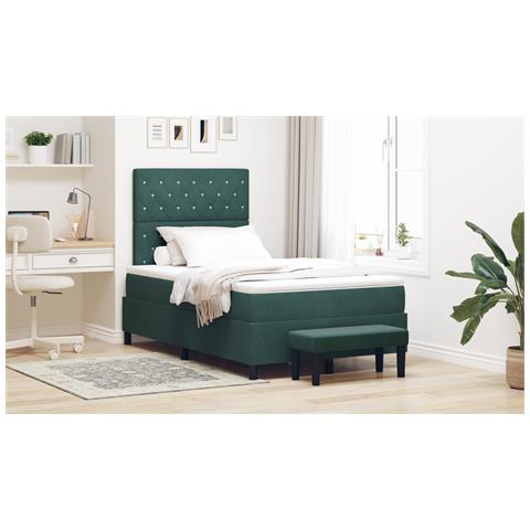Letto con Box Spring con Materasso e Panca Verde Scuro 120x190 cm Velluto - Foto 2