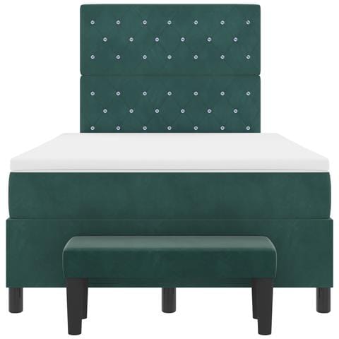 Letto con Box Spring con Materasso e Panca Verde Scuro 120x190 cm Velluto - Foto 9
