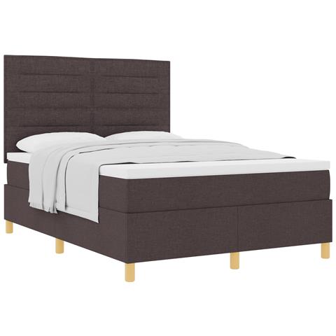 Letto con Rete a Molle e Materasso Marrone Scuro 140x200 cm in Tessuto - Foto 1