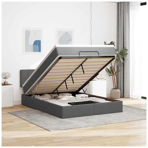 Pouf Letto con Materasso e LED Nero 140x200 cm in Tessuto - Foto 2