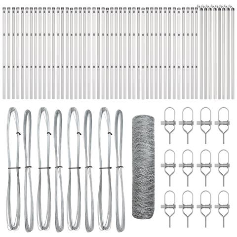 Recinzione Esagonale  0.6x100 m Acciaio Zincato, Pali per Recinzione  13 pz Ø32 mm 100 cm Acciaio Zincato - Foto 1