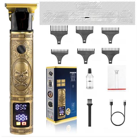 Tagliacapelli Elettrico Professionale Con Display Digitale E Motivo Teschio, 3 Velocità, Per Barba E Capelli - Foto 1