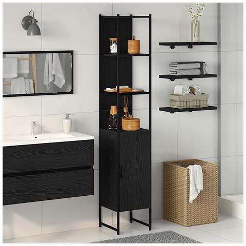 Armadio da Bagno Nero Rovere 33x33x185,5 cm in Legno Ingegnerizzato - Foto 2