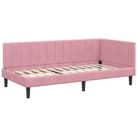 Cornice del letto ad angolo Rosa 90 x 200 cm Velluto - Foto 1