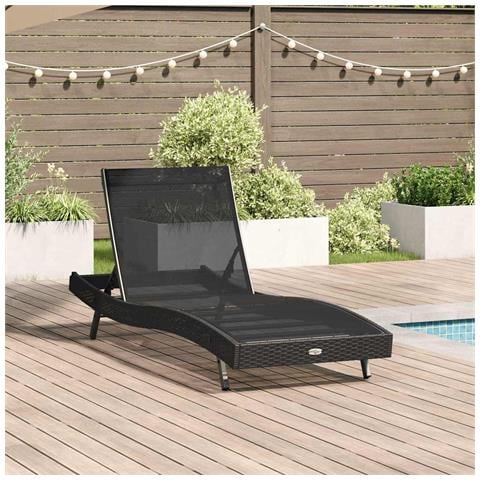 Lettino Nero 70 x 197 x 82 cm Rattan sintetico, Metallo - Foto 2
