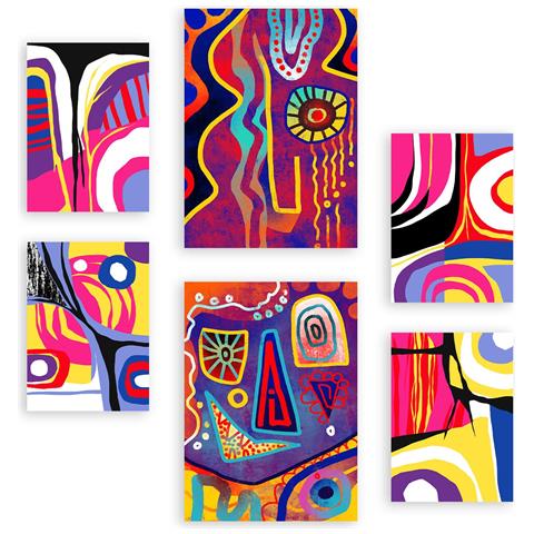 Set Di 6 Stampe Dipinti Decorativi Astratti Estetici Gotici Con Amanti Rumorosi Per Il Tuo Soggiorno, Camera Da Letto, Casa A3 & A4 Senza Cornice - Foto 1