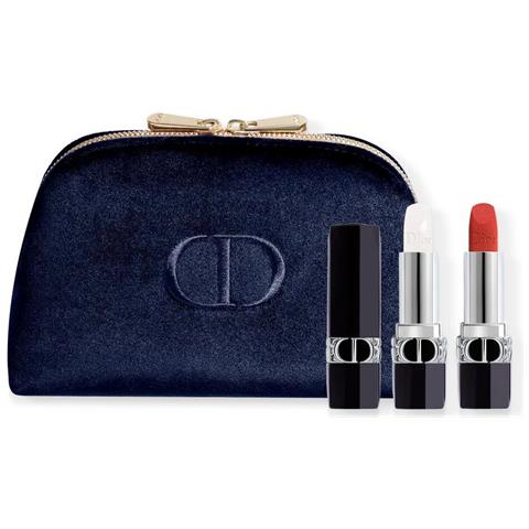 Set Christian Dior: Couture Colour, Velvet, Cream Lipstick, 720, Icone, Refillable, 3.5 Ml + Couture Colour, Lip Balm, 000, Diornatural, Refill, 3.5 G + Textile Makeup Bag, Blue - Foto 1