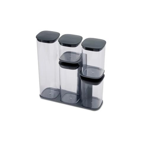 Podium, Set Di 5 Barattoli Per La Conservazione Con Supporto, Ermetici, Facili Da Versare, Ideali Per Alimenti Secchi, Grigio, Da 500 Ml A 1,9 L - Foto 1