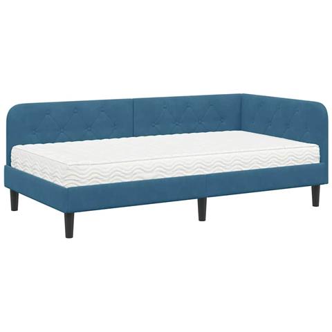 Cornice del letto ad angolo Blu 90 x 190 cm Velluto - Foto 1
