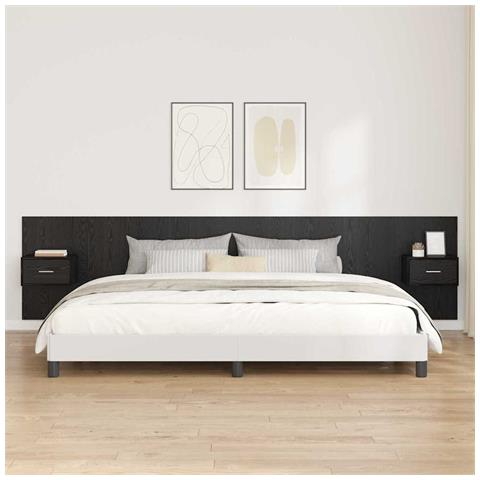 Testata con Comodino 3 pcs Rovere Nero Legno multistrato - Foto 2