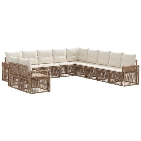 Set Divano da Giardino 11 pcs Beige e Bianco Crema polyrattan - Foto 1