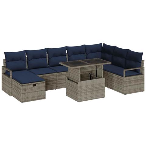 Set Divano da Giardino con cuscino 9 pcs Grigio Poly Rattan - Foto 1