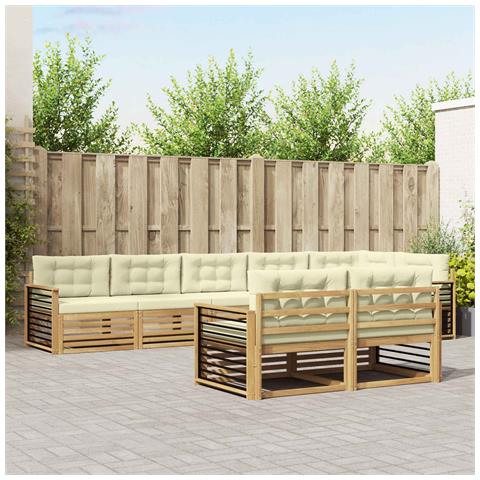 Set di divani da esterno 8 pcs Bianco e Crema Poliestere - Foto 2