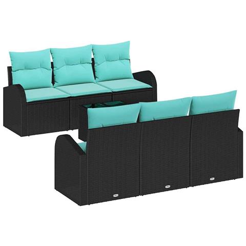 Set Divano da Giardino 7 pcs Nero e Turchese polyrattan - Foto 1