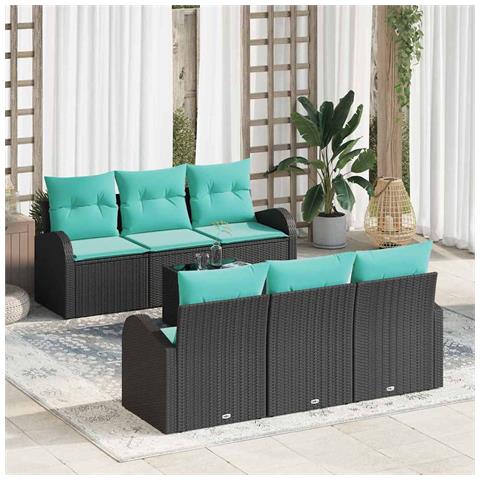 Set Divano da Giardino 7 pcs Nero e Turchese polyrattan - Foto 2