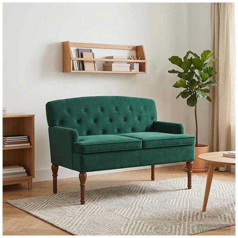 Loveseat con bottoni imbottiti Verde Scuro 111 x 65 x 79 cm - Foto 2