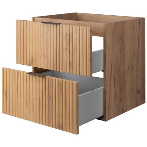 Mobile sottolavabo 160 cm, Bianco scanalato, piano e ripiano marroni, FLOW - Foto 2
