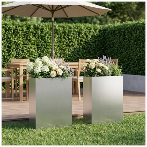 Vaso da giardino 2 pz Argento 40 x 20 x 75 cm Acciaio zincato - Foto 2