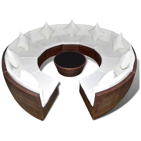 Set Divani da Giardino 10 pz con Cuscini in Polyrattan Marrone - Foto 1