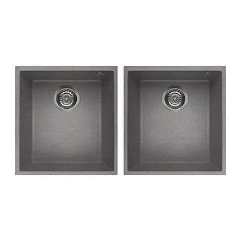 Lavello Quadra 200 Granitek Sottotop 38x44 cm 2 vasche Colore Grigio Cemento 48 - Foto 1