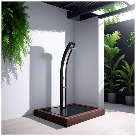 Ella Nera Inox Doccia In Alluminio Solare Da 40 L Nero Fascia Inox Dotata Di Miscelatore Grande Soffione Quadrato E Utile Rubinetto Lavapiedi - Foto 1