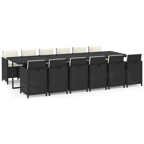 Set Da Pranzo Per Giardino 13 Pz Con Cuscini In Polyrattan Nero - Foto 1