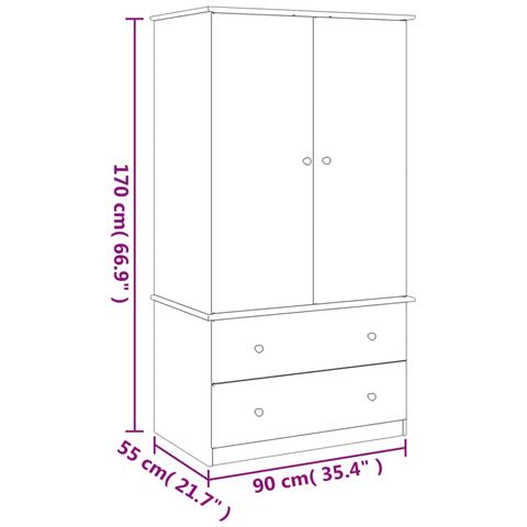 Armadio Alta Bianco 90x55x170 Cm In Legno Massello Di Pino - Foto 2