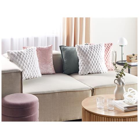 Set Di 2 Cuscini Purslane Finta Pelliccia 43 X 43 Cm Bianco Trama Geometrica - Foto 1