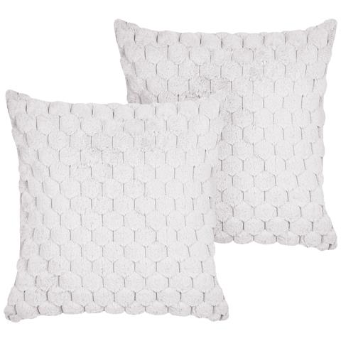 Set Di 2 Cuscini Purslane Finta Pelliccia 43 X 43 Cm Bianco Trama Geometrica - Foto 2