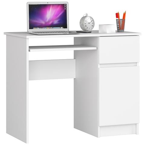 Scrivania per computer PIKSEL destro, 1 anta e 1 cassetto, 90x50x77 cm, Colore Bianco - Foto 1