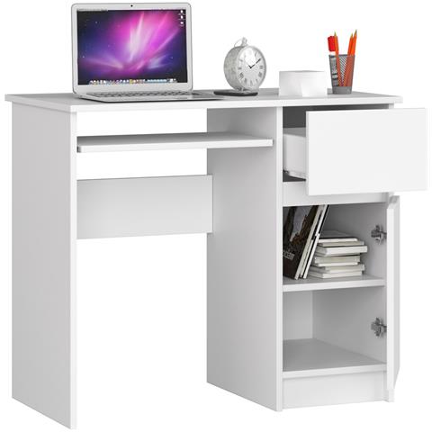 Scrivania per computer PIKSEL destro, 1 anta e 1 cassetto, 90x50x77 cm, Colore Bianco - Foto 2