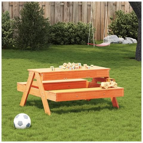 Tavolo Picnic Con Sabbiera Bambini Marrone Legno Massello Pino - Foto 3