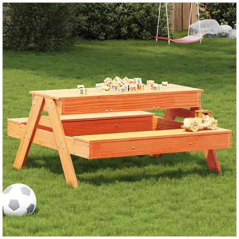 Tavolo Picnic Con Sabbiera Bambini Marrone Legno Massello Pino - Foto 1