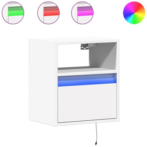 Comodini A Parete Con Luci Led 2 Pz Bianchi - Foto 2