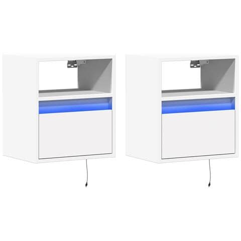 Comodini A Parete Con Luci Led 2 Pz Bianchi - Foto 3