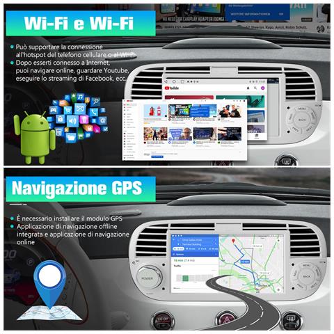 Android 13 Autoradio Per Fiat 500 (4gb+64gb) 7 Pollici Car Radio Con Carplay Android Auto Comandi Al Volante Bt Fm Dsp (bianco) - Foto 2