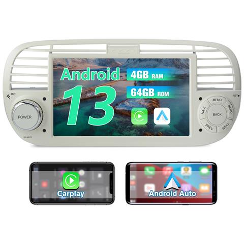 Android 13 Autoradio Per Fiat 500 (4gb+64gb) 7 Pollici Car Radio Con Carplay Android Auto Comandi Al Volante Bt Fm Dsp (bianco) - Foto 1