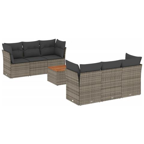 Set Divani da Giardino 7 pz con Cuscini Grigio in Polyrattan - Foto 1