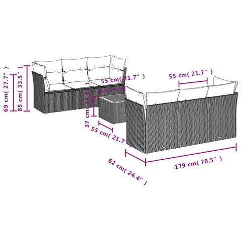 Set Divani da Giardino 7 pz con Cuscini Grigio in Polyrattan - Foto 2