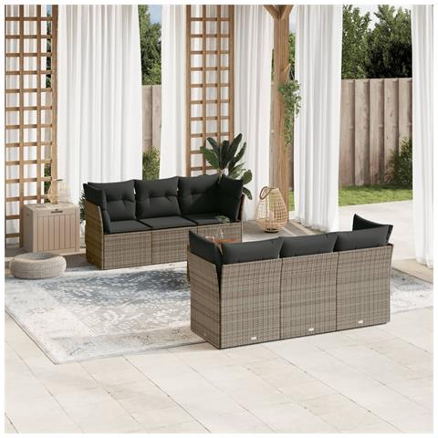 Set Divani da Giardino 7 pz con Cuscini Grigio in Polyrattan - Foto 3