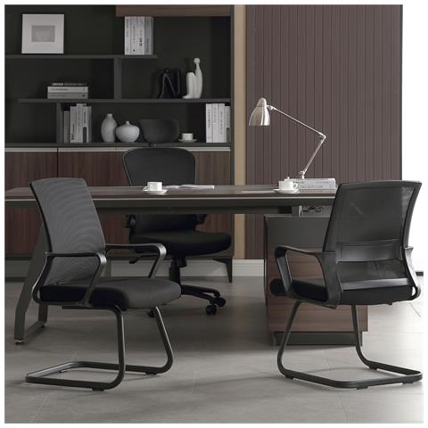 Sedie Sala Attesa X2 Poltrone Visitatore Da Ufficio Con Braccioli In Tessuto, Supporto Lombare, Ergonomica - Nero - Foto 2