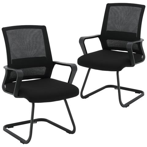 Sedie Sala Attesa X2 Poltrone Visitatore Da Ufficio Con Braccioli In Tessuto, Supporto Lombare, Ergonomica - Nero - Foto 1