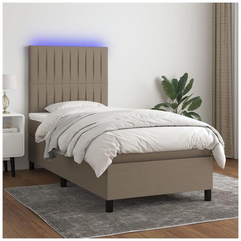 Letto a Molle con Materasso e LED Tortora 100x200cm in Tessuto - Foto 2
