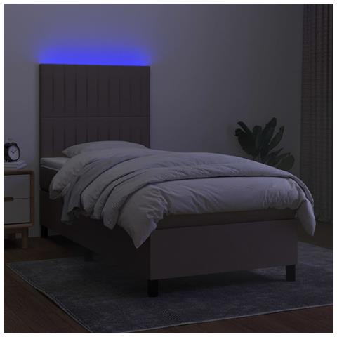 Letto a Molle con Materasso e LED Tortora 100x200cm in Tessuto - Foto 8