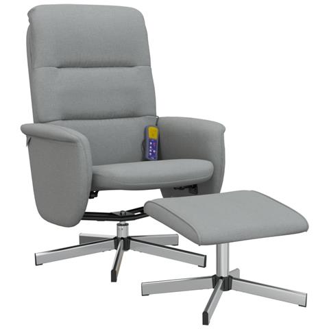 Poltrona Reclinante Massaggio Poggiapiedi Grigio Chiaro Tessuto - Foto 2